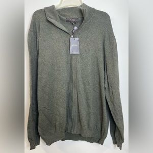 Tasso Elba Olive Green 100% Merino Wool Full Zip Jacket Sweater Mens XXL